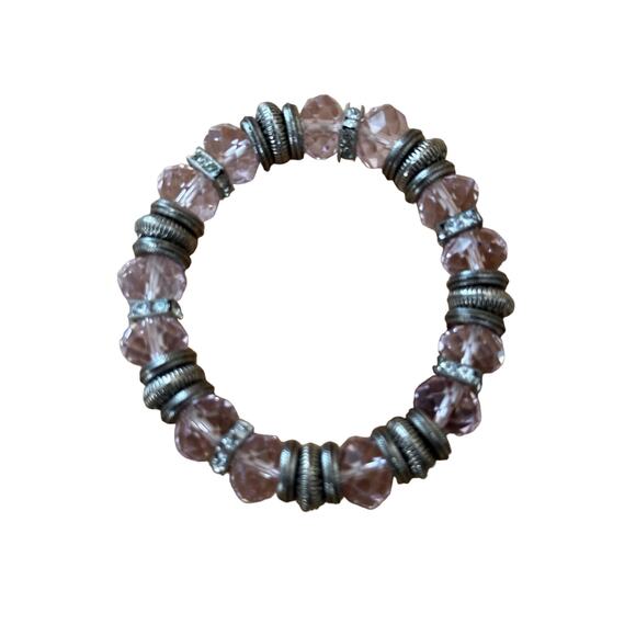 Pair of Pink and Purple Crystal Stretch Bracelets - Picture 3 of 8